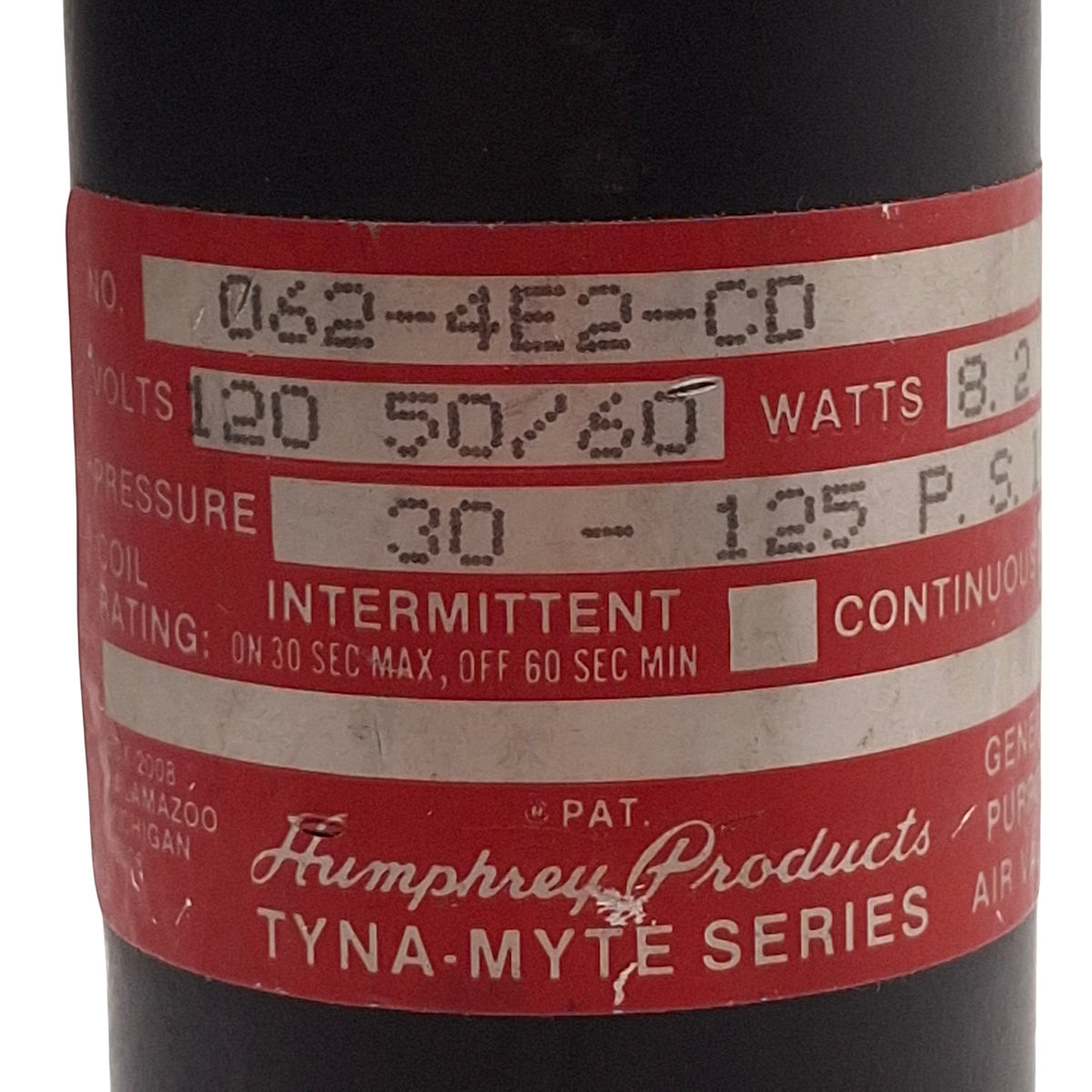 Used Humphrey 062-4E2-CD Tyna-Myte Solenoid Valve, 4-Way, 30-125psi, 120VAC Coils