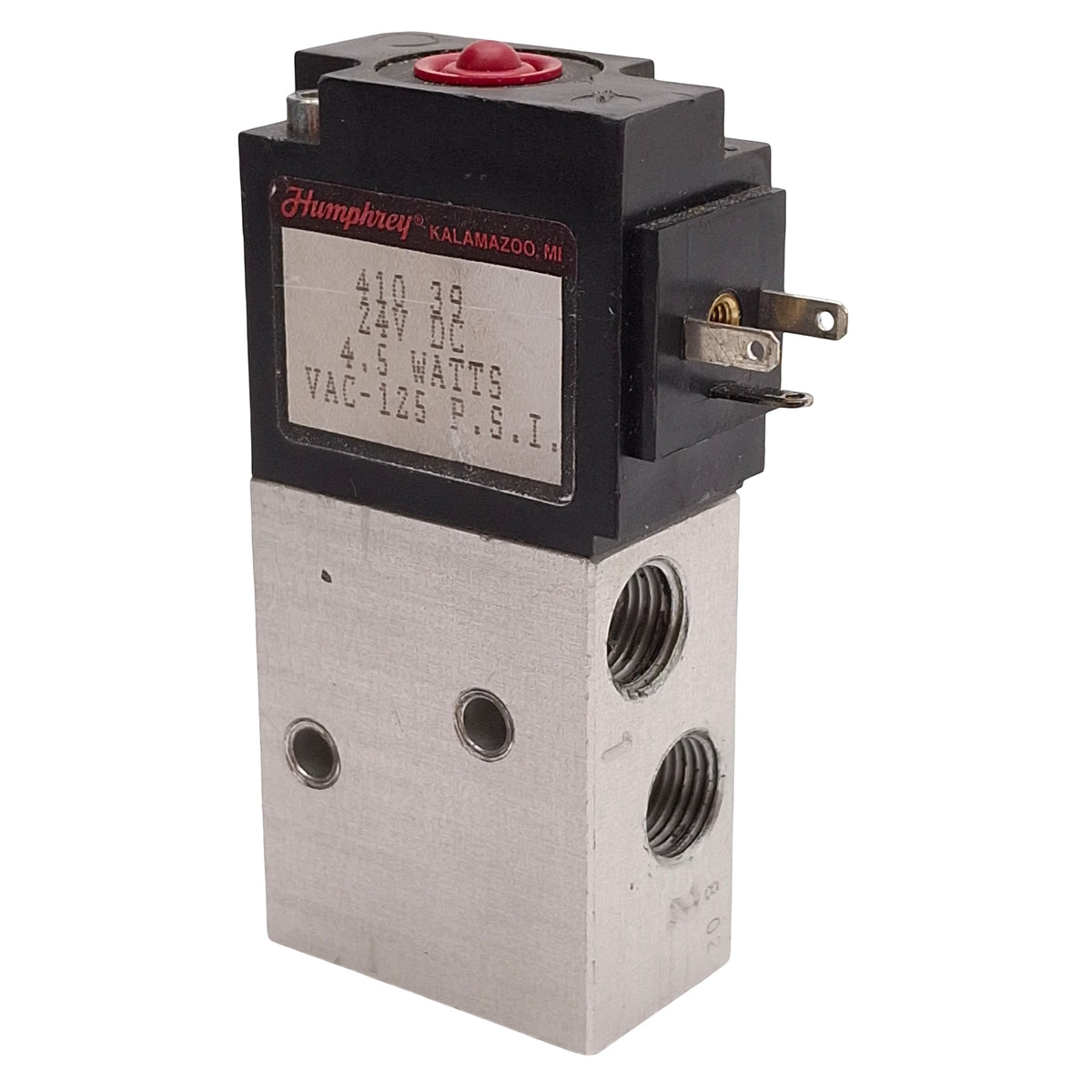 Used Humphrey 410-39-24VDC Solenoid Valve, 4-Way, Vac-125psi, 1/8in NPSF, 24VDC Coil