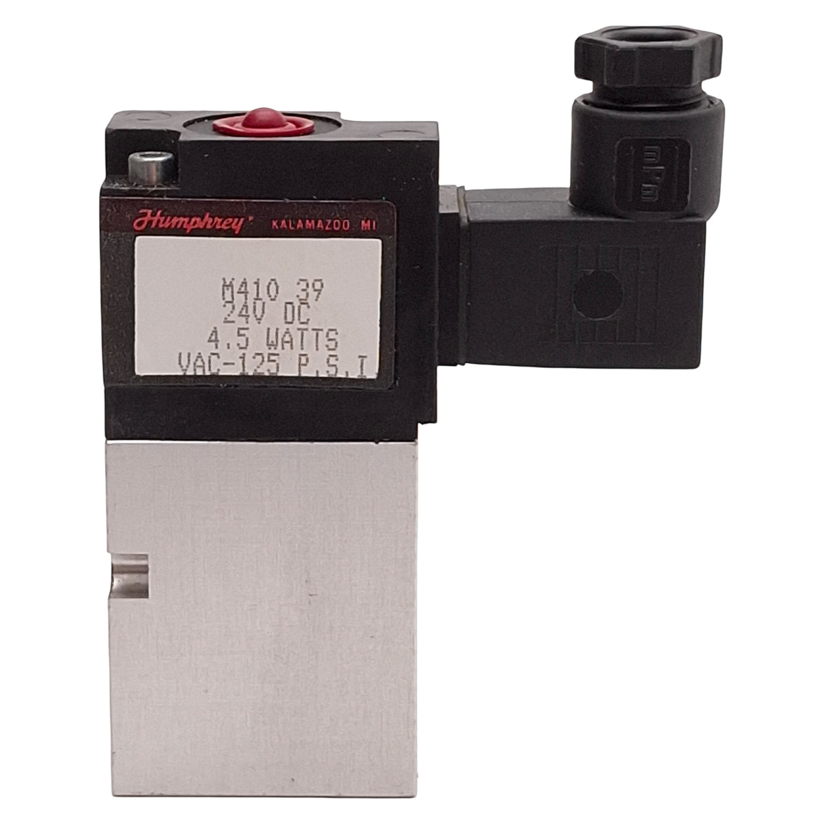Used Humphrey M410-39-24VDC Solenoid Valve, 4-Port 2-Position, Vac-125psi, 24VDC Coil