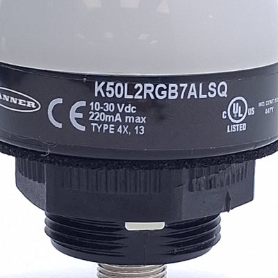 Used Banner K50L2RGB7ALSQ 7-Color Indicator Light w/Alarm 10-30VDC, M12 5-Pin QD