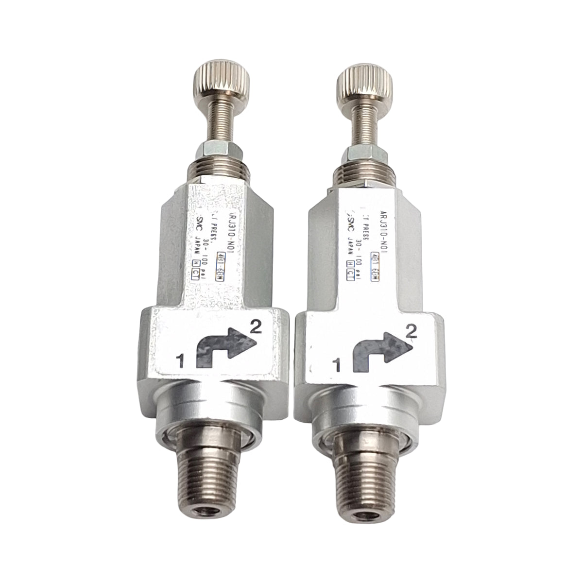 New – Open box Lot of 2 SMC ARJ310-N01 Miniature Regulators, 1/8in NPT, 30-100psi Set Pressure