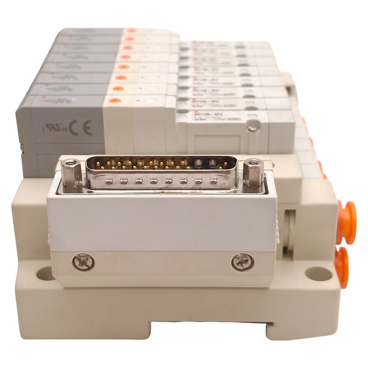 New SMC SS5V1-16FD1-08D-N3 Manifold w/ (8x) SV1100-5FU Solenoid Valves ø5/32in 24VDC