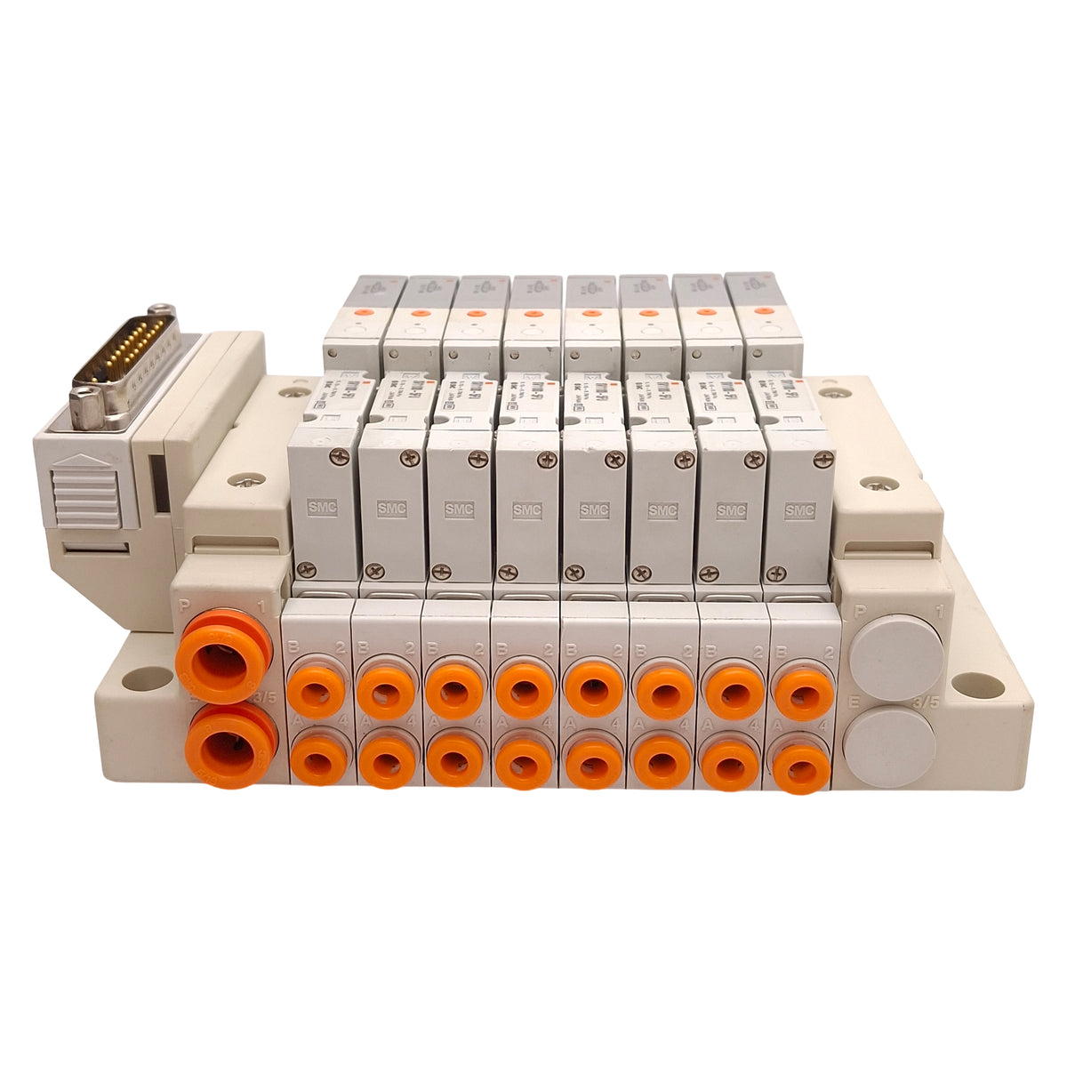 New SMC SS5V1-16FD1-08D-N3 Manifold w/ (8x) SV1100-5FU Solenoid Valves ø5/32in 24VDC