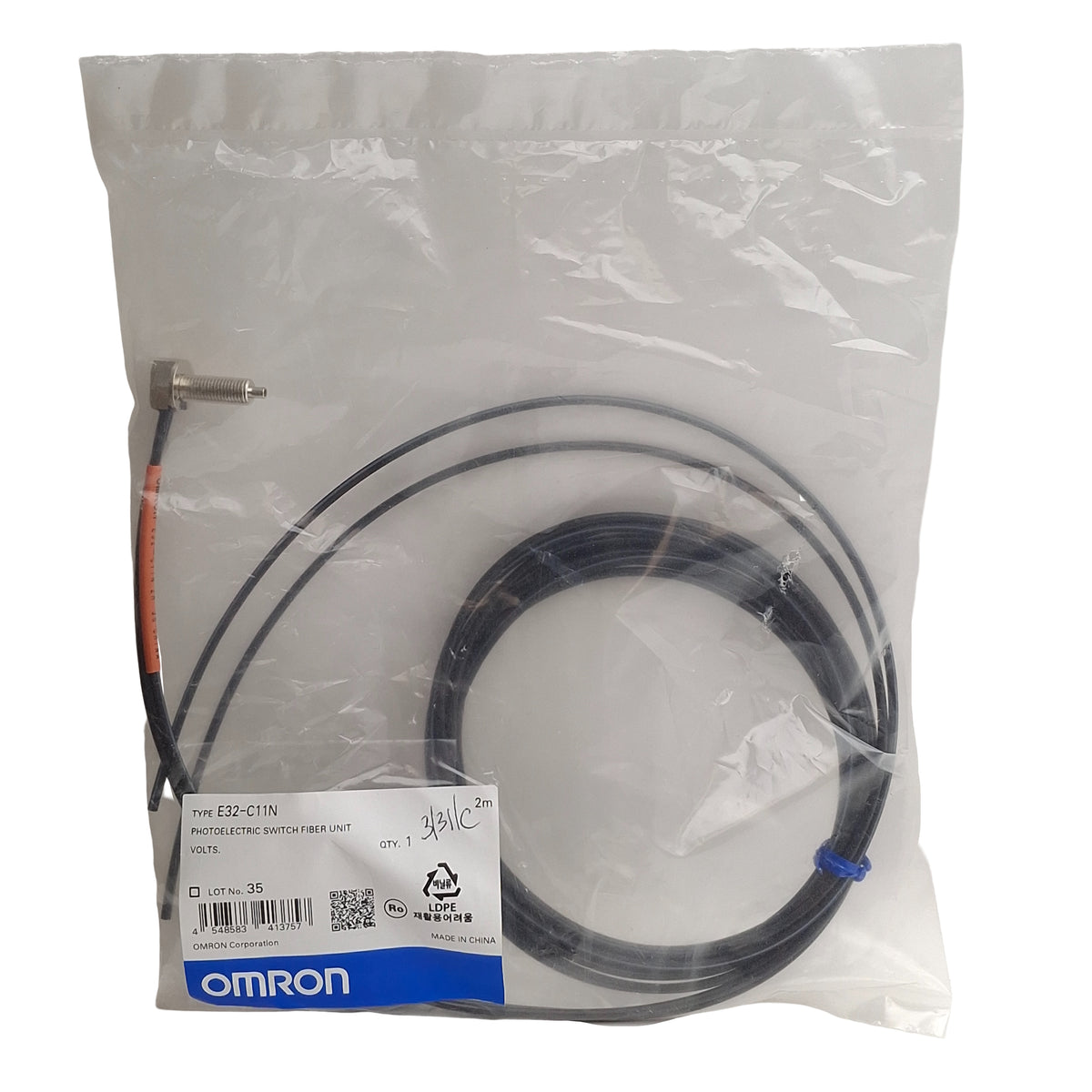 New Omron E32-C11N Diffuse Reflective Coaxial Sensor Head, M6 Thread, 2 Meters