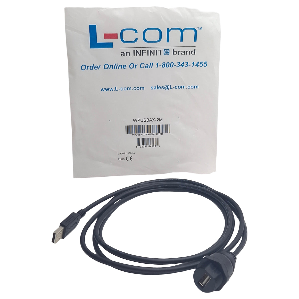New L-Com WPUSBAX-2M Waterproof USB Panel Connector, Male - Female, USB-A
