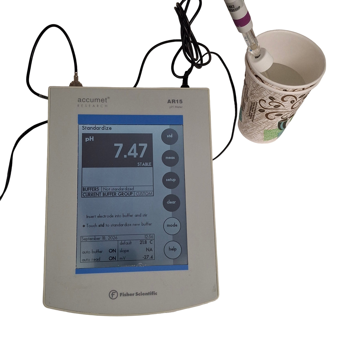 Used Fischer Scientific AR15 Accumet PH Meter w/ 13-620-183A Sensor, 24VDC *Tested*
