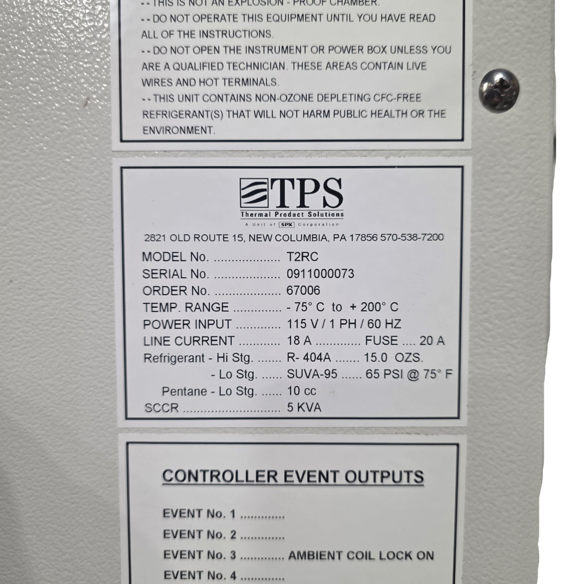 Used Tenney T2RC Test Chamber Temperature/Humidity 2CuFt, -75°C To 200°C, 115V 18A