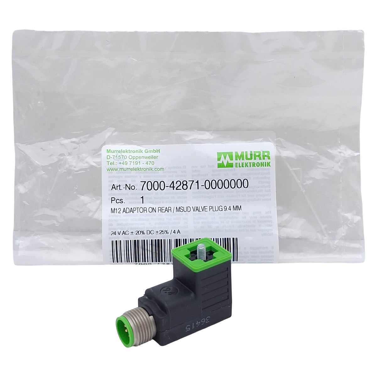 New MurrElektronik 7000-42871-0000000 Valve Plug Adaptor, 3-Pin M12 Male, 24VDC