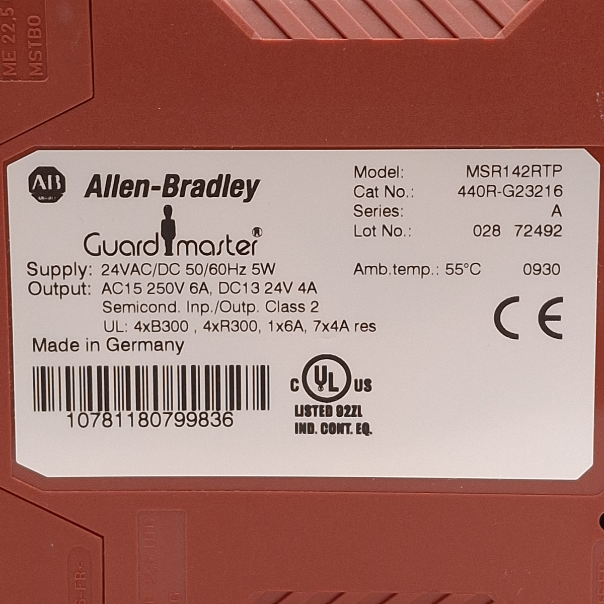 Used Allen Bradley 440R-G23216 MSR142TP Guardmaster Safety Relay, 7NO+4NC, 24VAC/DC