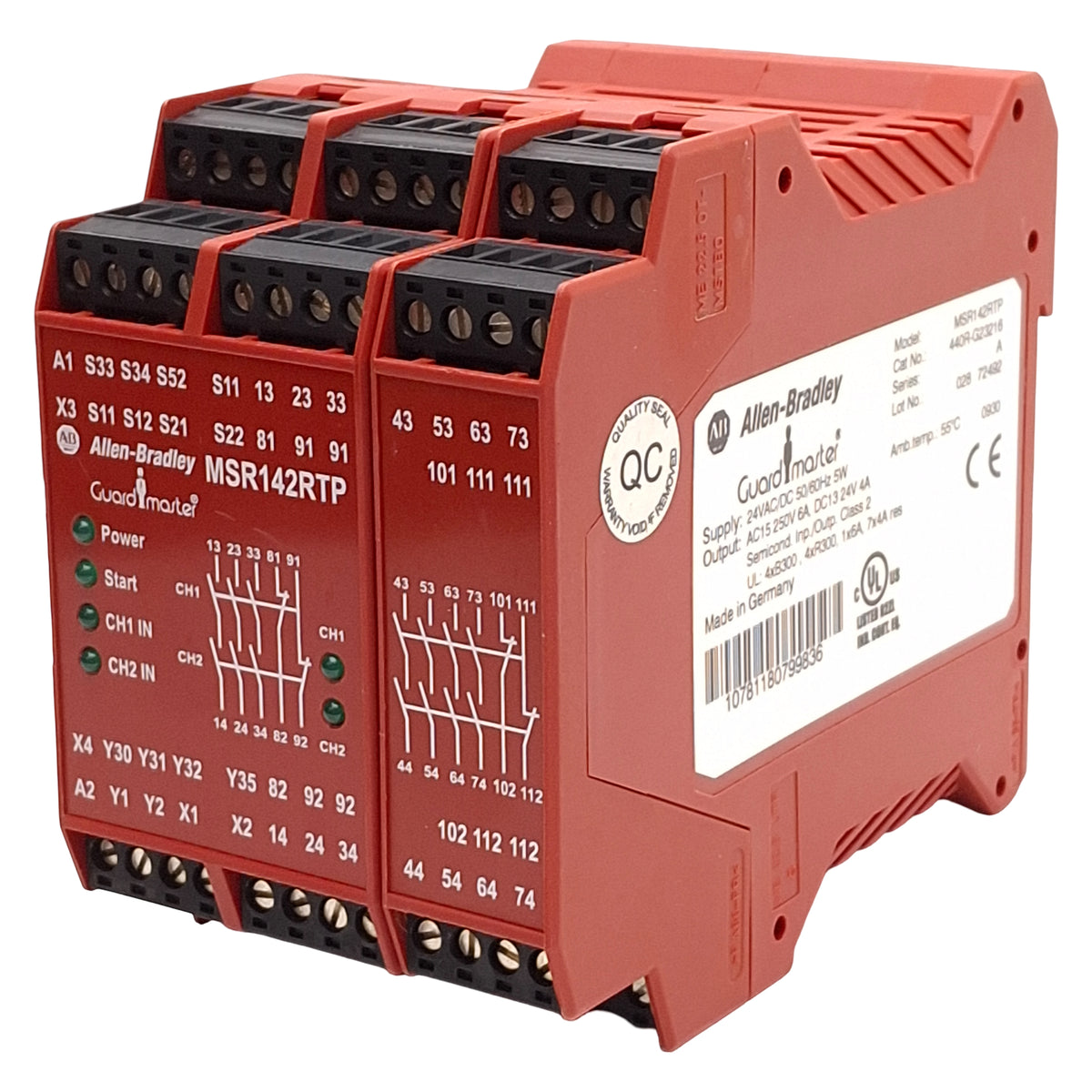 Used Allen Bradley 440R-G23216 MSR142TP Guardmaster Safety Relay, 7NO+4NC, 24VAC/DC