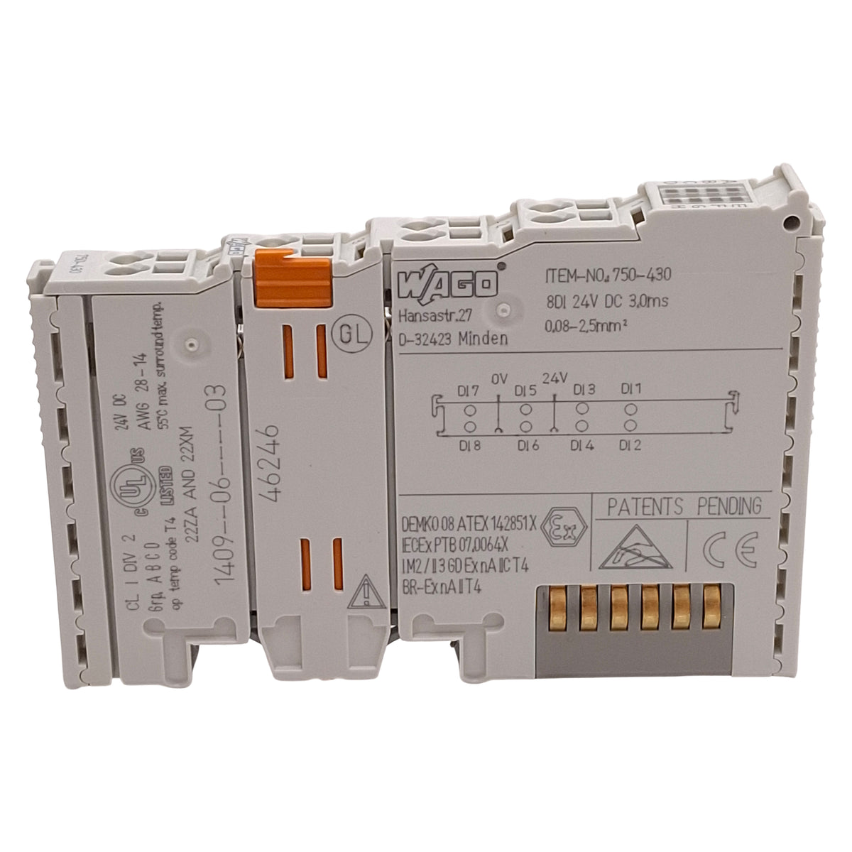 Used Lot of 2 Wago 750-430 PLC Digital Input Module, 8-Channel, 3ms Filter, 24VDC