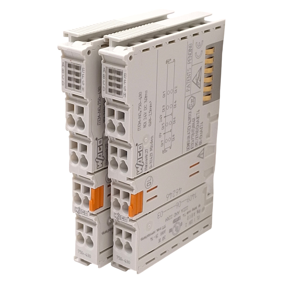 Used Lot of 2 Wago 750-430 PLC Digital Input Module, 8-Channel, 3ms Filter, 24VDC
