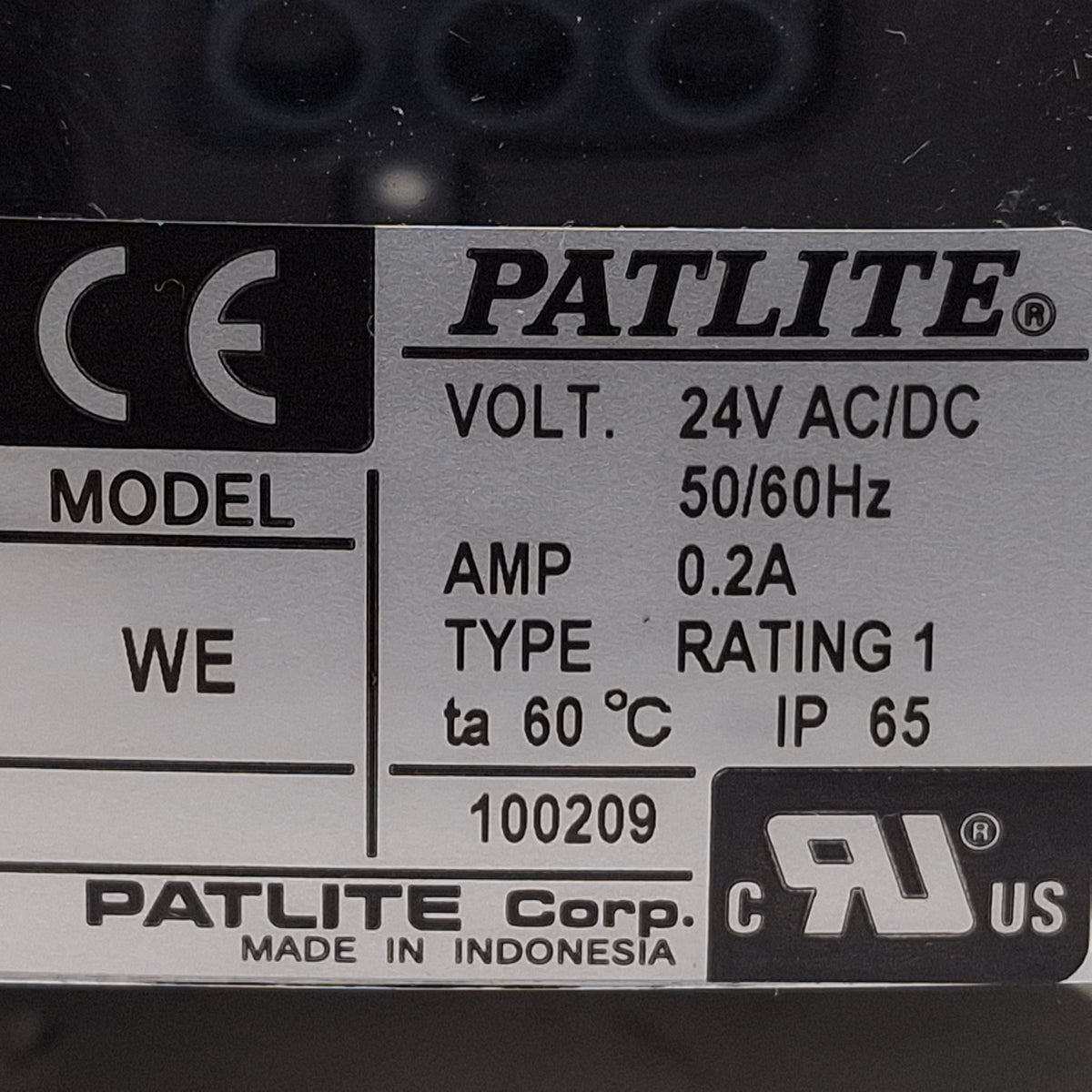 Used Patlite WE-302-RYG Wall Mount Signal Tower, Red/Amber/Green Continuous, 24VAC/DC
