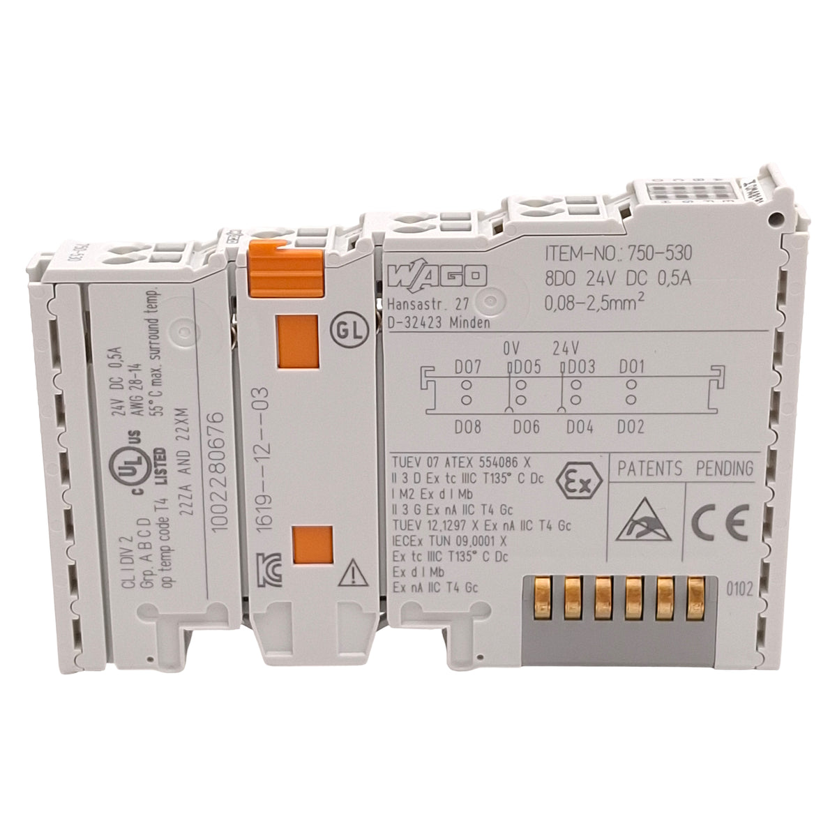 Used Lot of 5 Wago 750-530 PLC Digital Output Module, 8-Channel, 24VDC 0.5A, DIN Rail