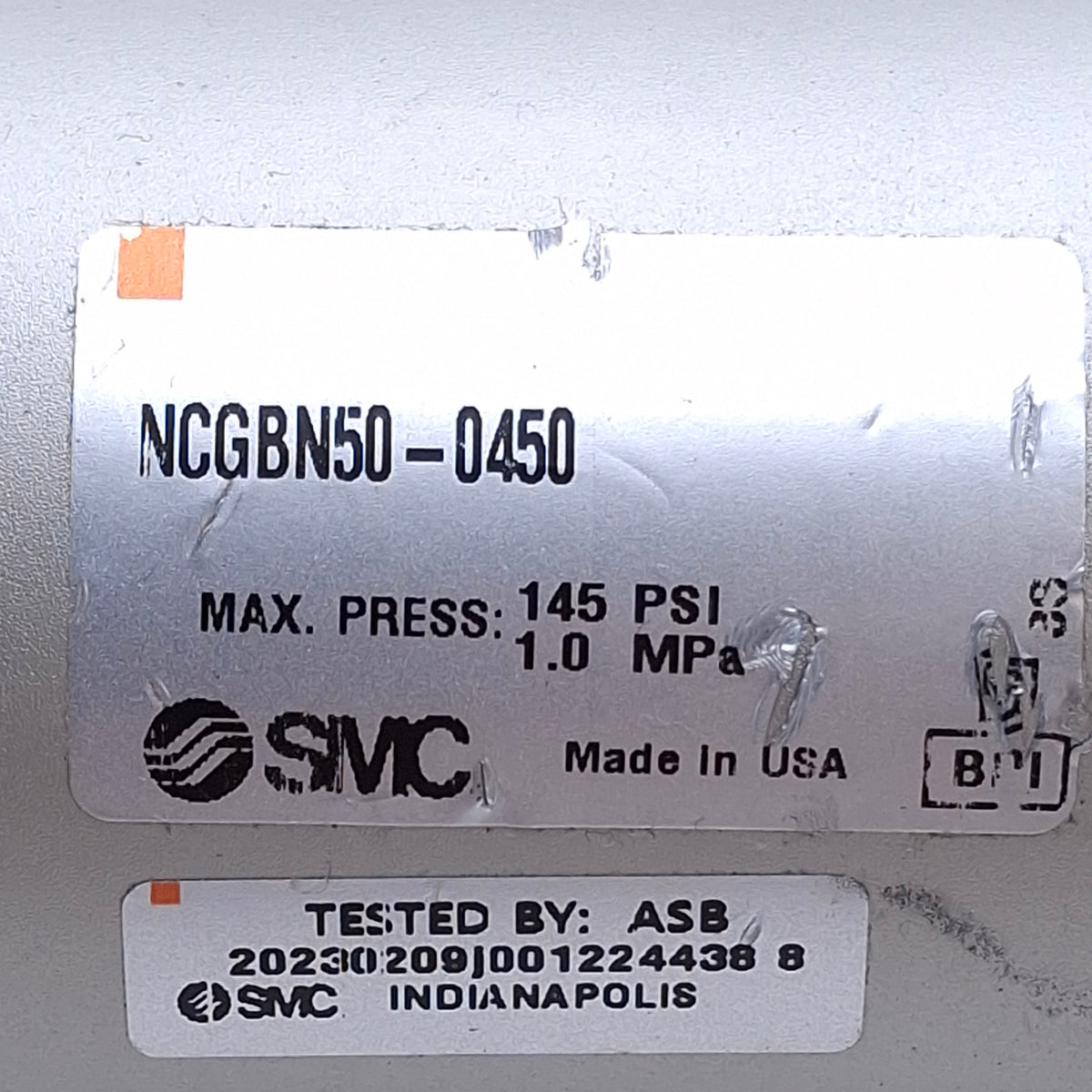 Used SMC NCGBN50-0450 Pneumatic Cylinder, Bore 50mm, Stroke 4.5in, Port 1/4in NPT