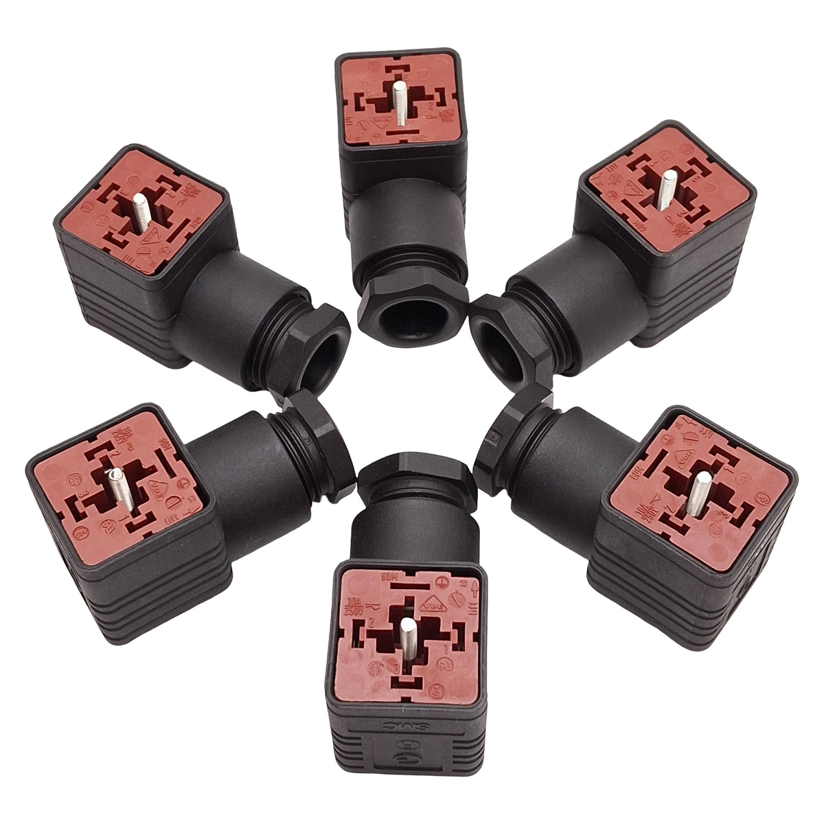 New – Open box Lot of 6 SMC DIN 43650 A Solenoid Connector Form A 2-Contact + Ground 250VAC 10A