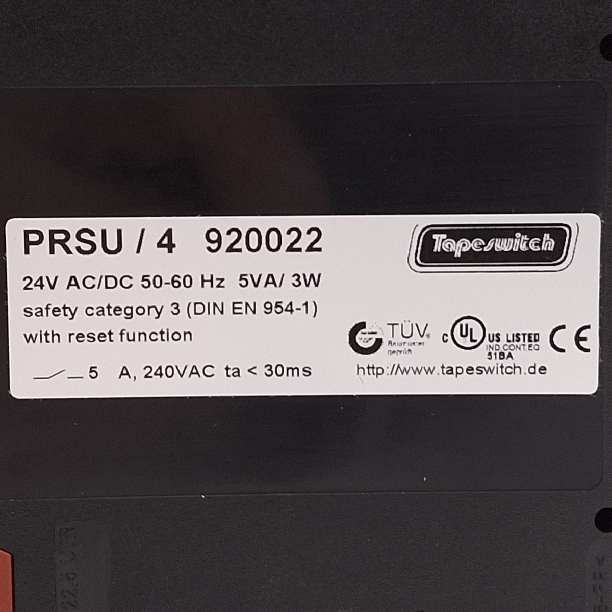 Used Tapeswitch PRSU/4 Safety Controller Module 3NO Safety+1NC Aux, 24VAC/DC Coil