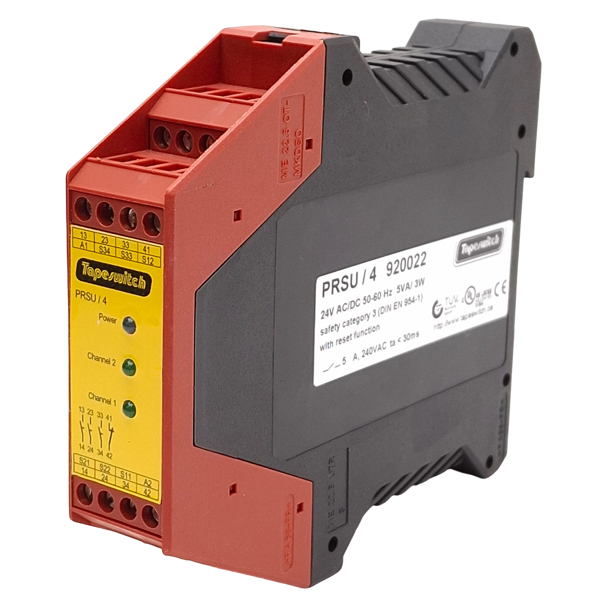 Used Tapeswitch PRSU/4 Safety Controller Module 3NO Safety+1NC Aux, 24VAC/DC Coil