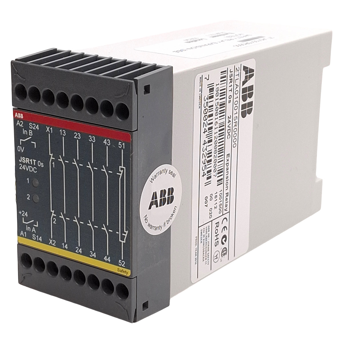 Used ABB 2TLA010015R0000 JSR1T Jokab Safety Expansion Relay, 4NO+1NC, 0s, 24VDC Coil