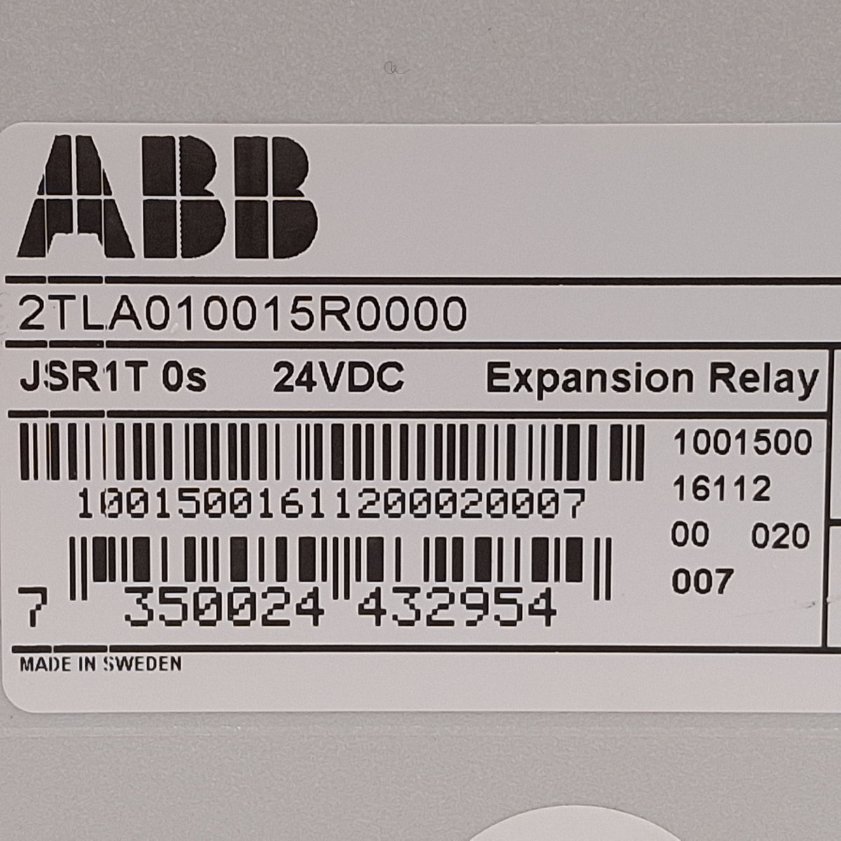 Used ABB 2TLA010015R0000 JSR1T Jokab Safety Expansion Relay, 4NO+1NC, 0s, 24VDC Coil
