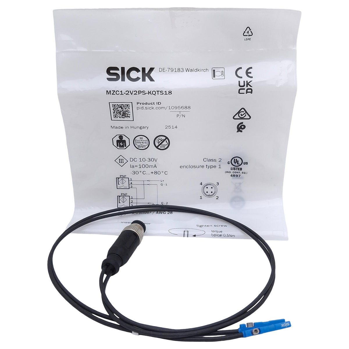 New Sick MZC1-2V2PS-KQTS18 Twin Cylinder Sensor, PNP N/O, 10-30VDC, 4-Pin M12, 0.5m