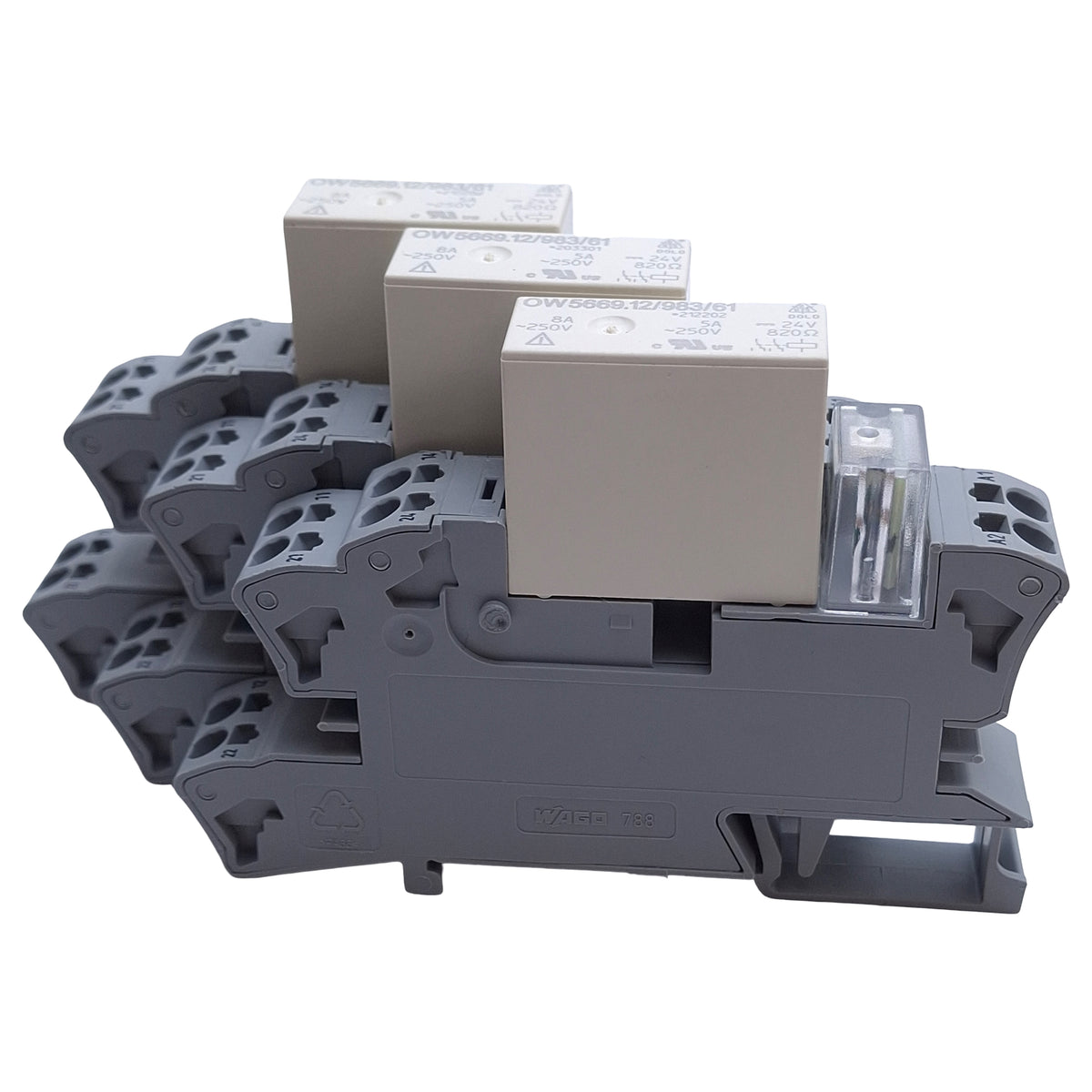 New – Open box Lot of 3 DOLD OW5669.12 & Relay & Socket, 250VAC 5A Contact, 2CO, 24VDC Coil