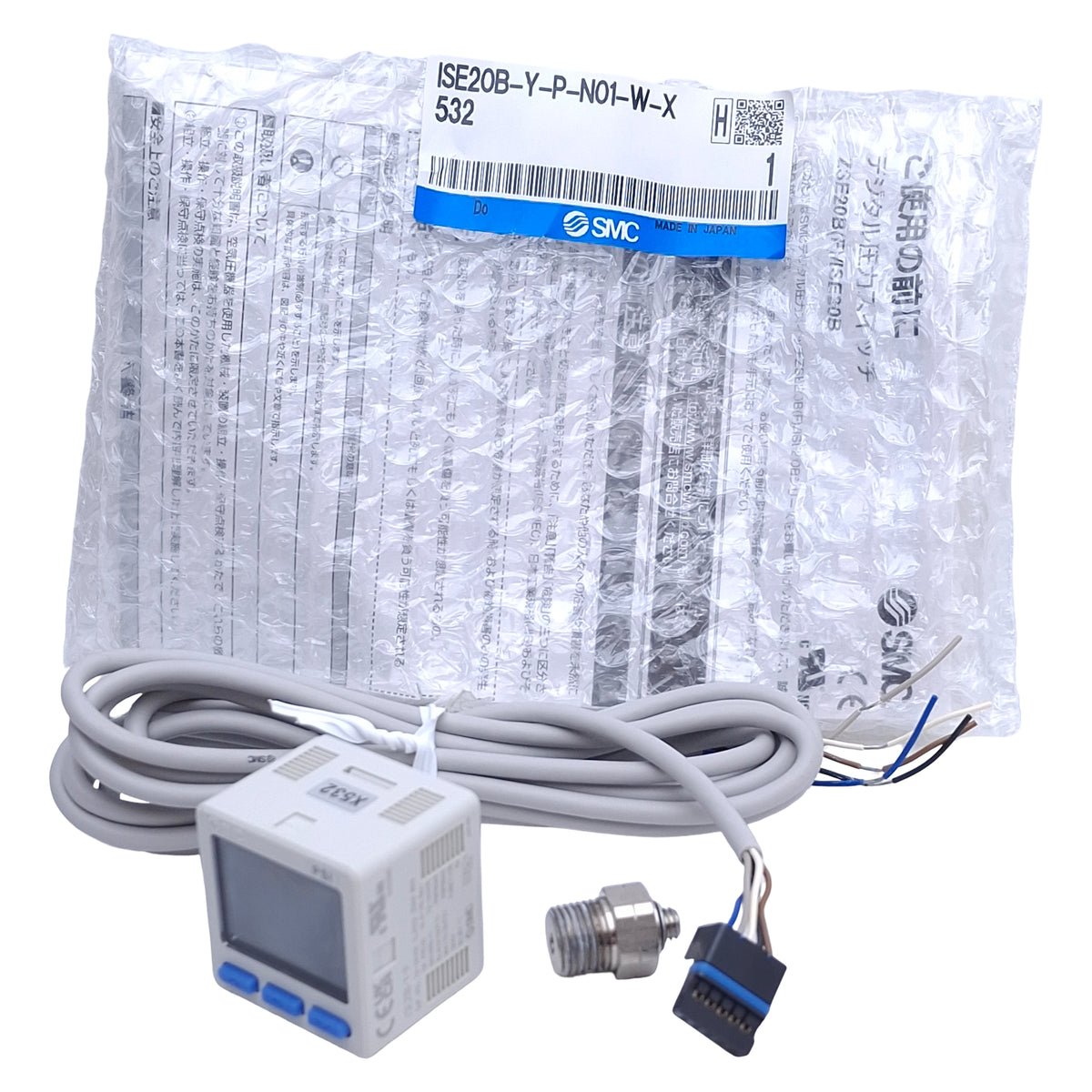 New SMC ISE20B-Y-P-N01-W-X532 Digital Pressure Switch PNP, -14.5-145psi, 1/8 NPT