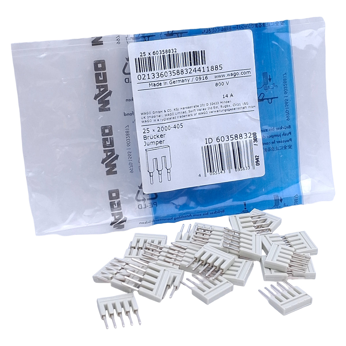 New Lot of 25 WAGO 2000-405 TOPJOB'S Jumper For 2000 Series, 5-Position, 3.5mm Pitch
