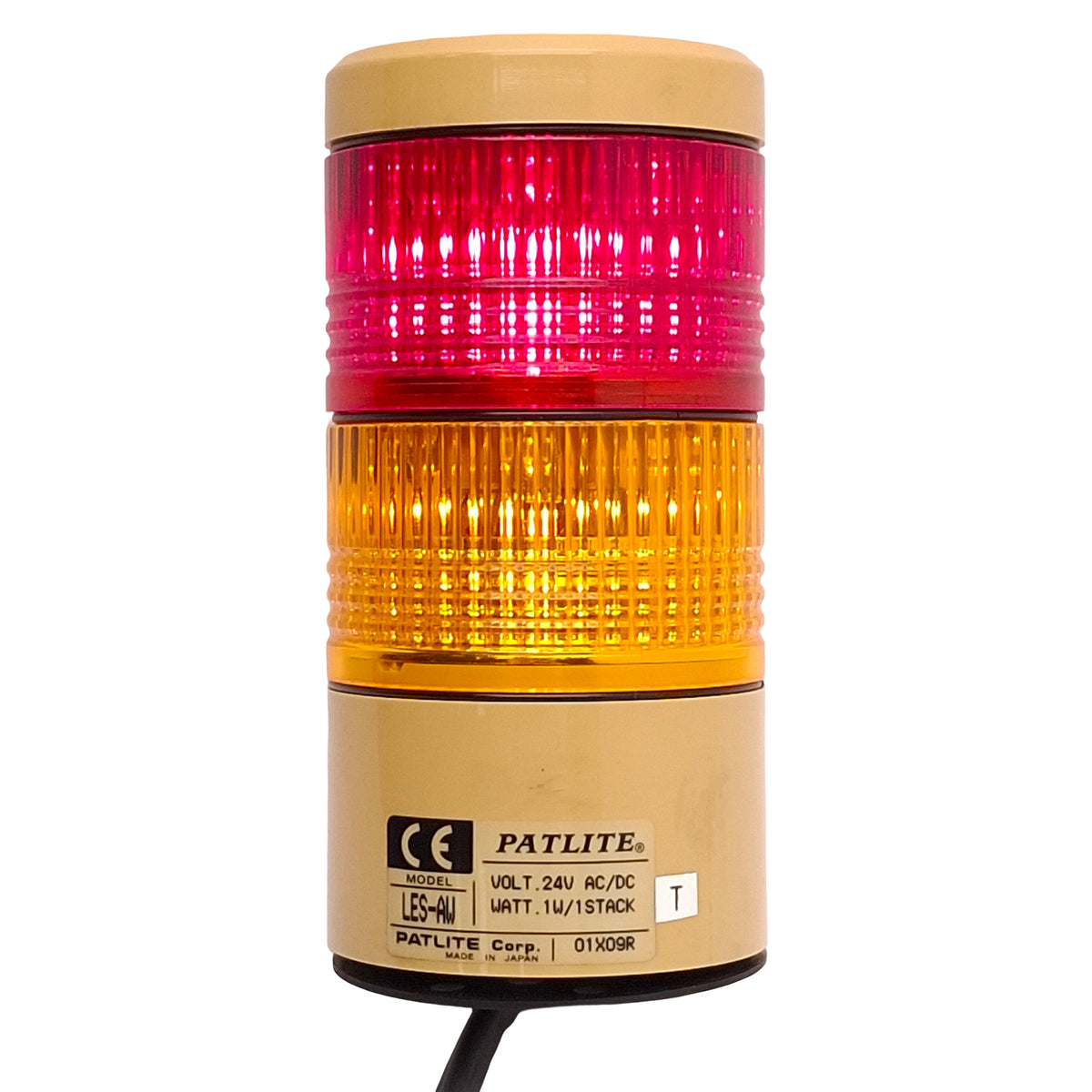Used Patlite LES-202AW-RY LED Signal Tower, 2-Tier, Red/Amber, Direct Mount, 24VAC/DC