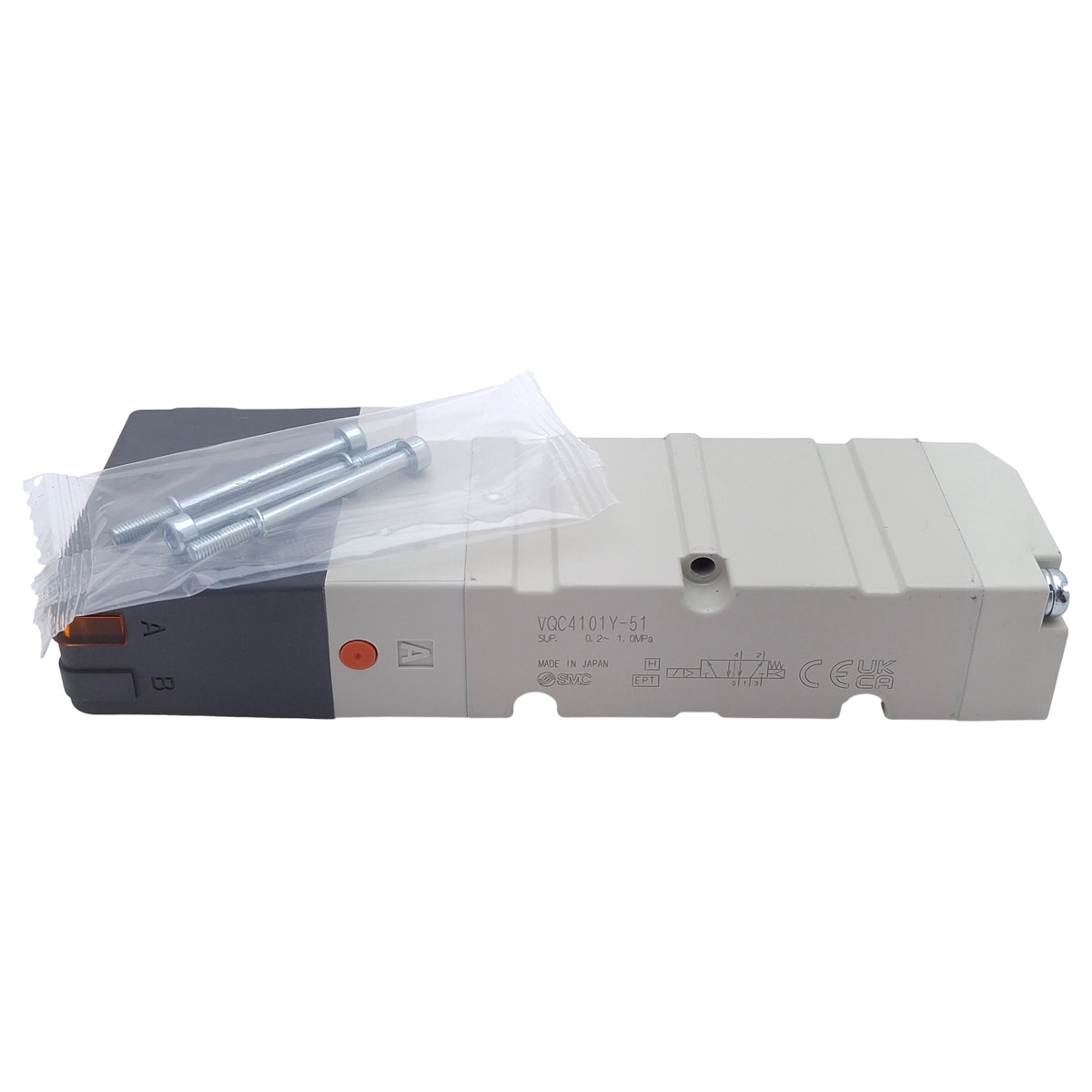 New – Open box SMC VQC4101Y-51 Base-Mount Solenoid Valve, 5/2-Way, 0.2-1.0MPa, 24VDC Coil