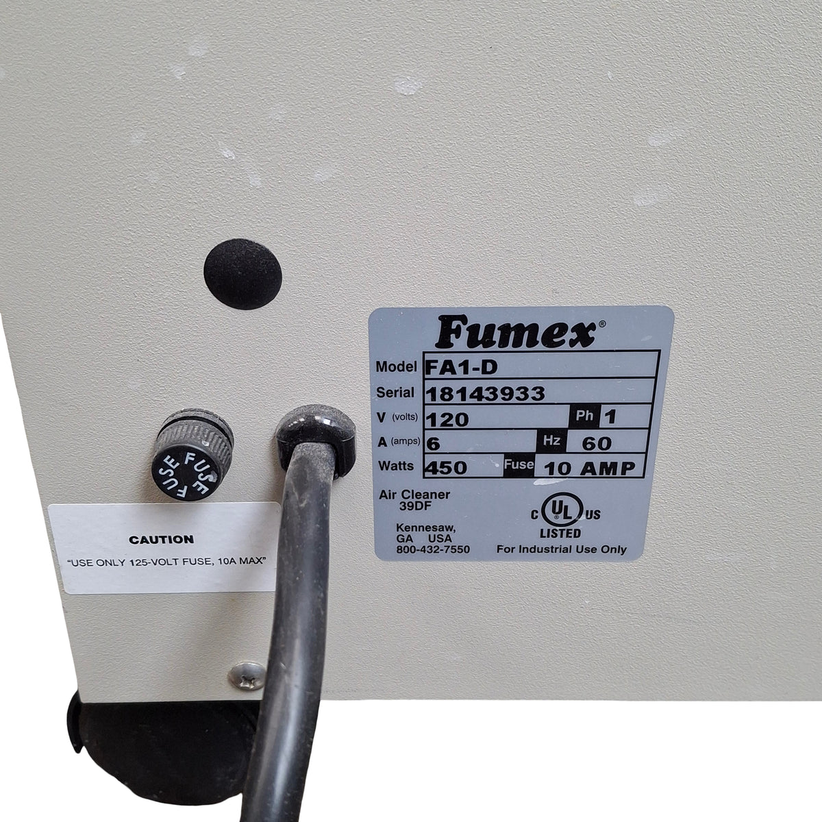 Used Fumex FA1-D Fume Extractor, Dual 2x2in Port, 59dBA, 120VAC, 165CFM