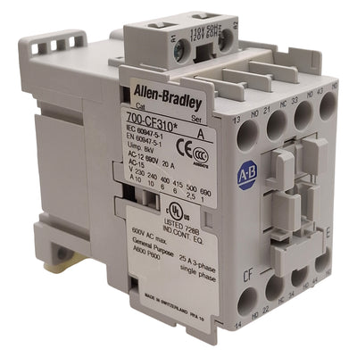 Used Allen Bradley 700-CF310D IEC Control Relay, 3NO+1NC, 25A 600VAC, 110/120VAC Coil