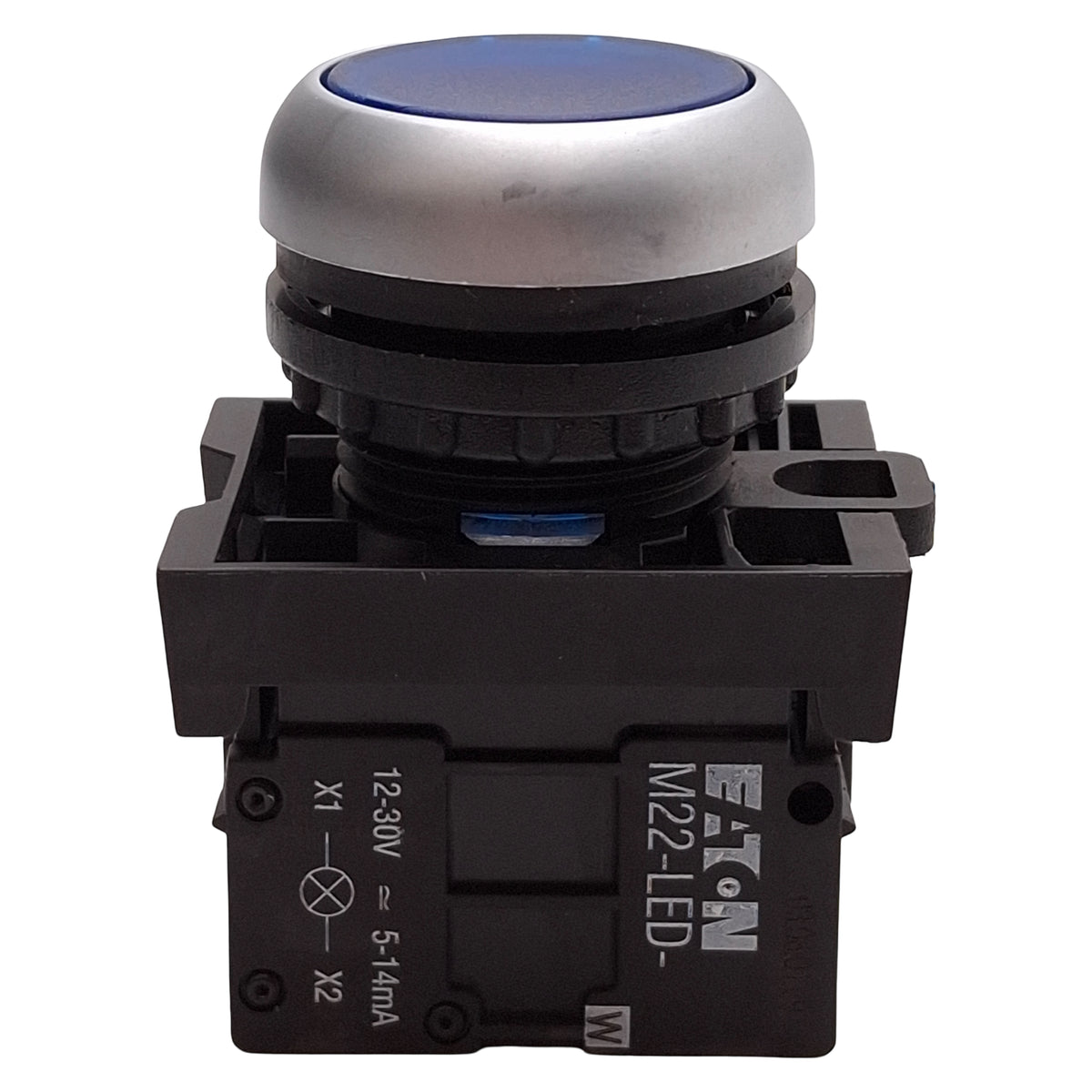 Used Eaton M22-DL-B-K10-W Blue Illuminated Momentary Pushbutton 1NO 12-30VAC/DC Lamp