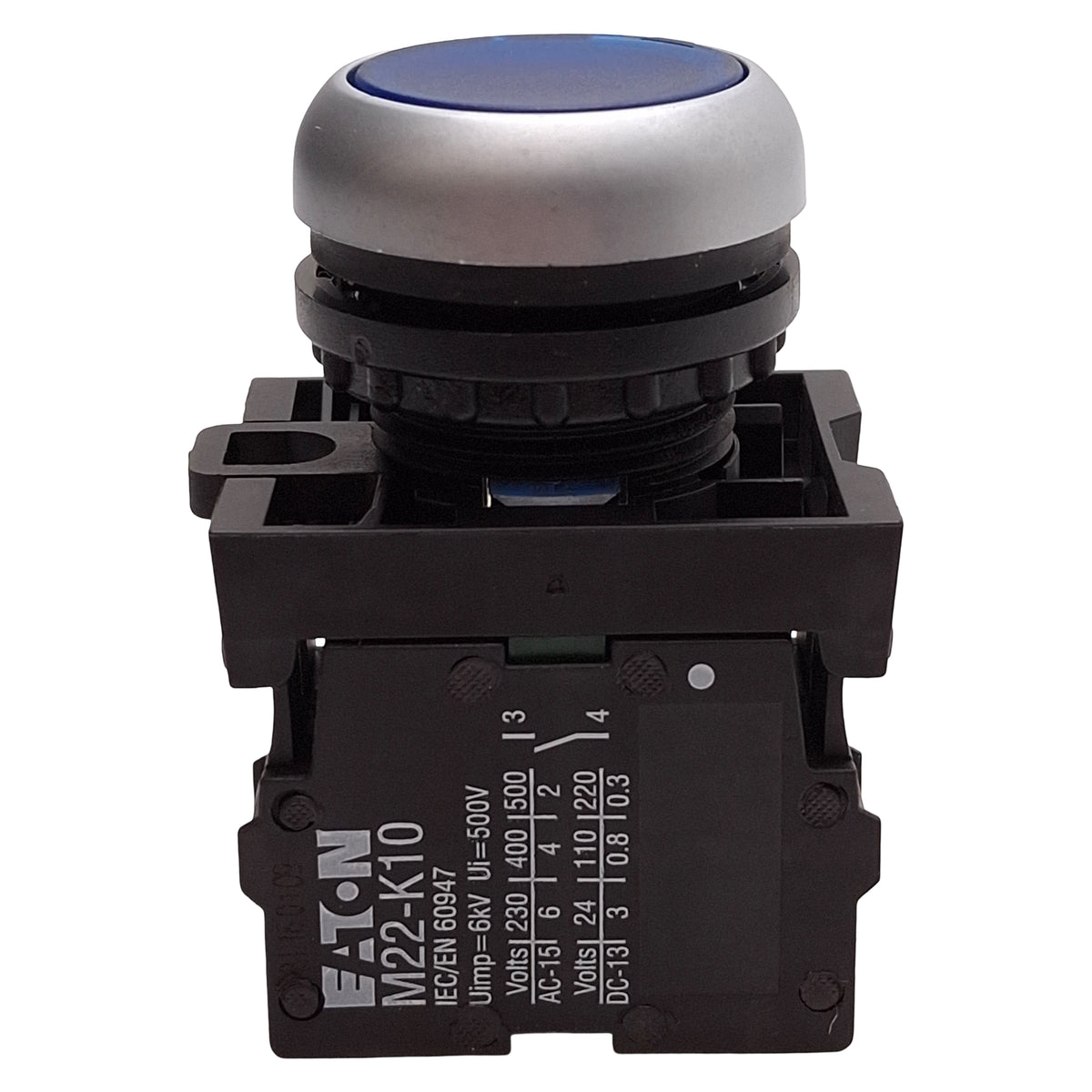 Used Eaton M22-DL-B-K10-W Blue Illuminated Momentary Pushbutton 1NO 12-30VAC/DC Lamp