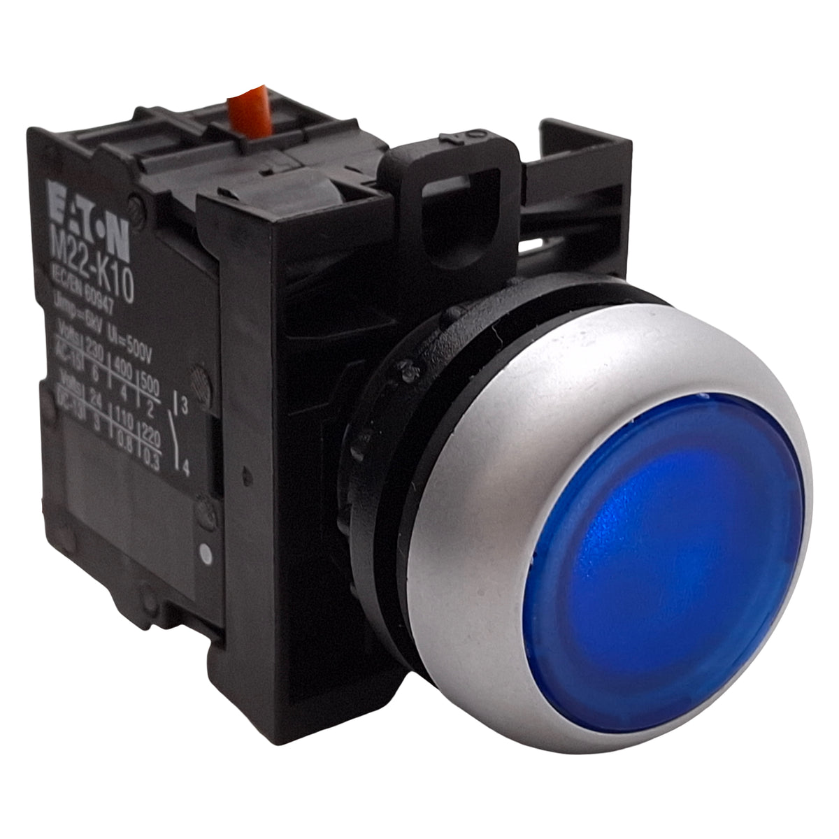 Used Eaton M22-DL-B-K10-W Blue Illuminated Momentary Pushbutton 1NO 12-30VAC/DC Lamp