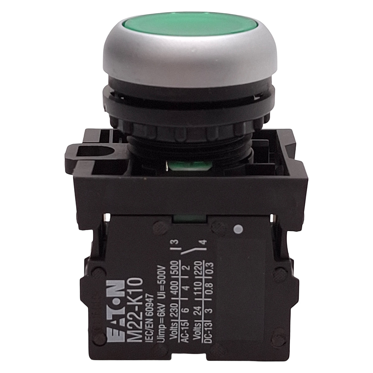 Used Eaton M22-DL-G-K10-W Green Illuminated Momentary Pushbutton 1NO 12-30VAC/DC Lamp