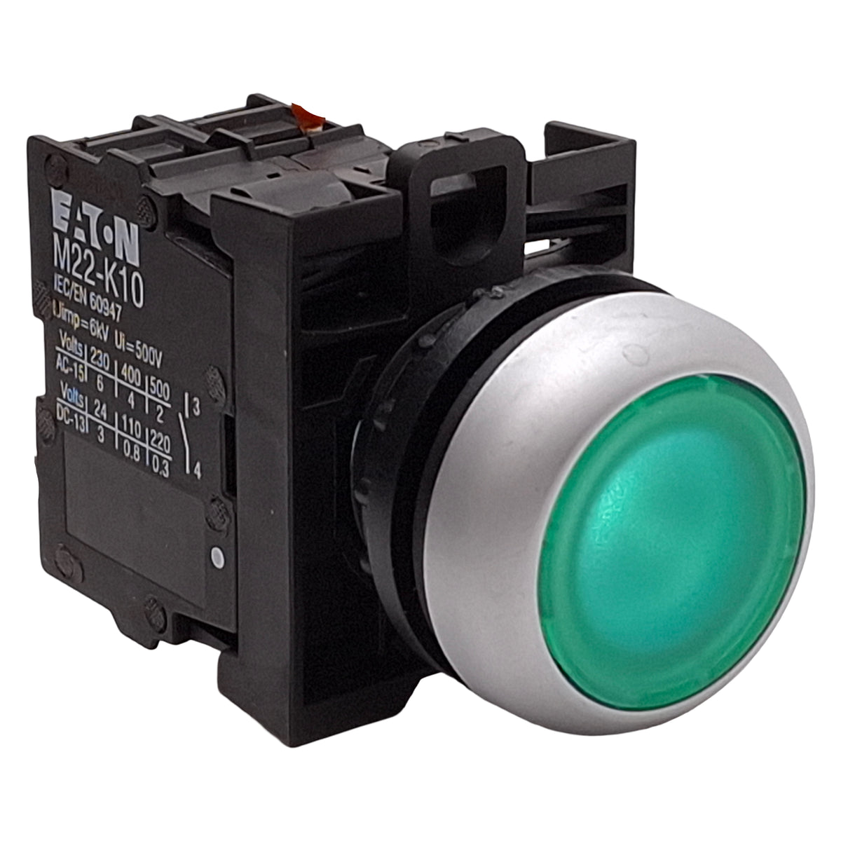 Used Eaton M22-DL-G-K10-W Green Illuminated Momentary Pushbutton 1NO 12-30VAC/DC Lamp