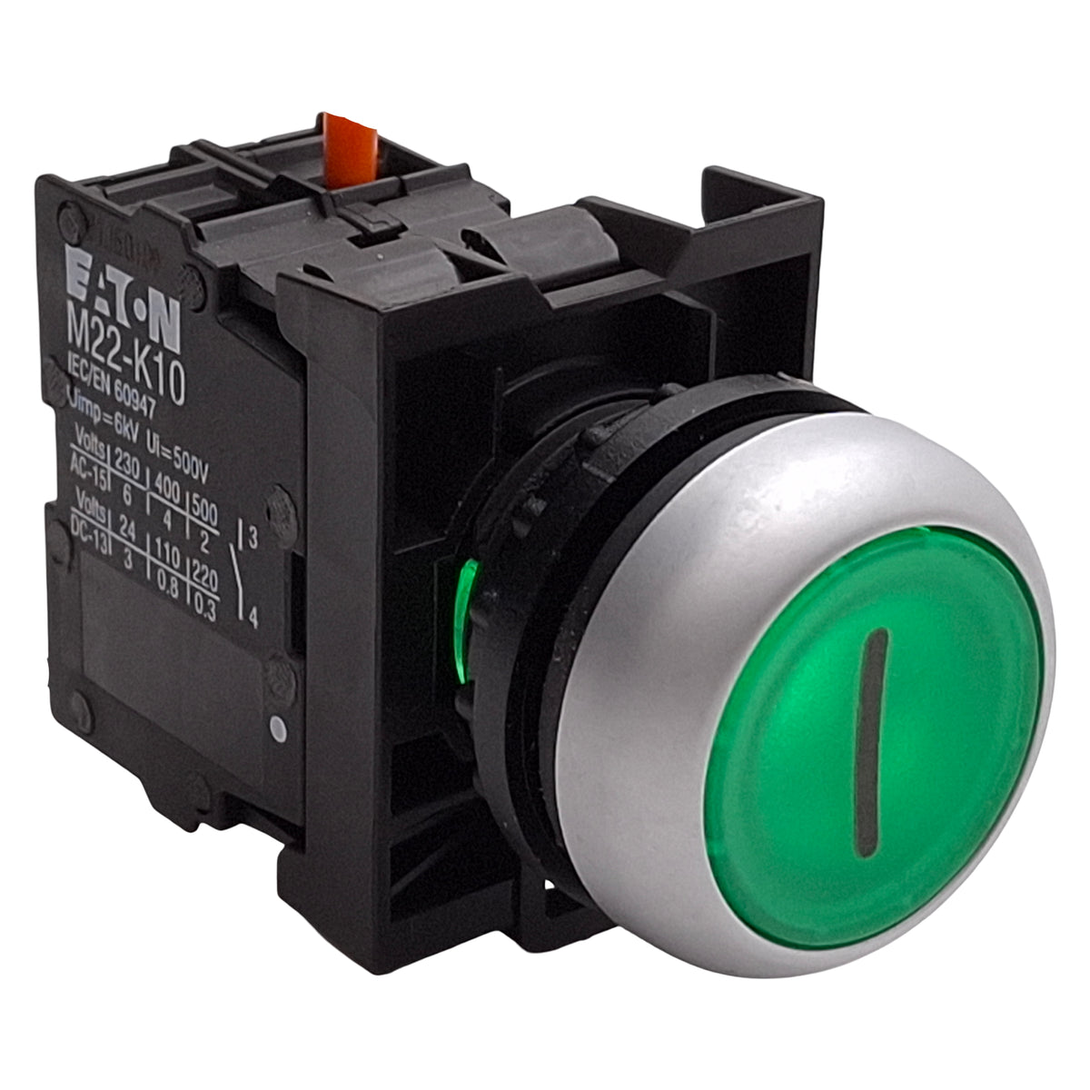 Used Eaton M22-DL-G-X1-K10-G Green Illuminated Momentary Pushbutton 1NO 85-264VAC LED