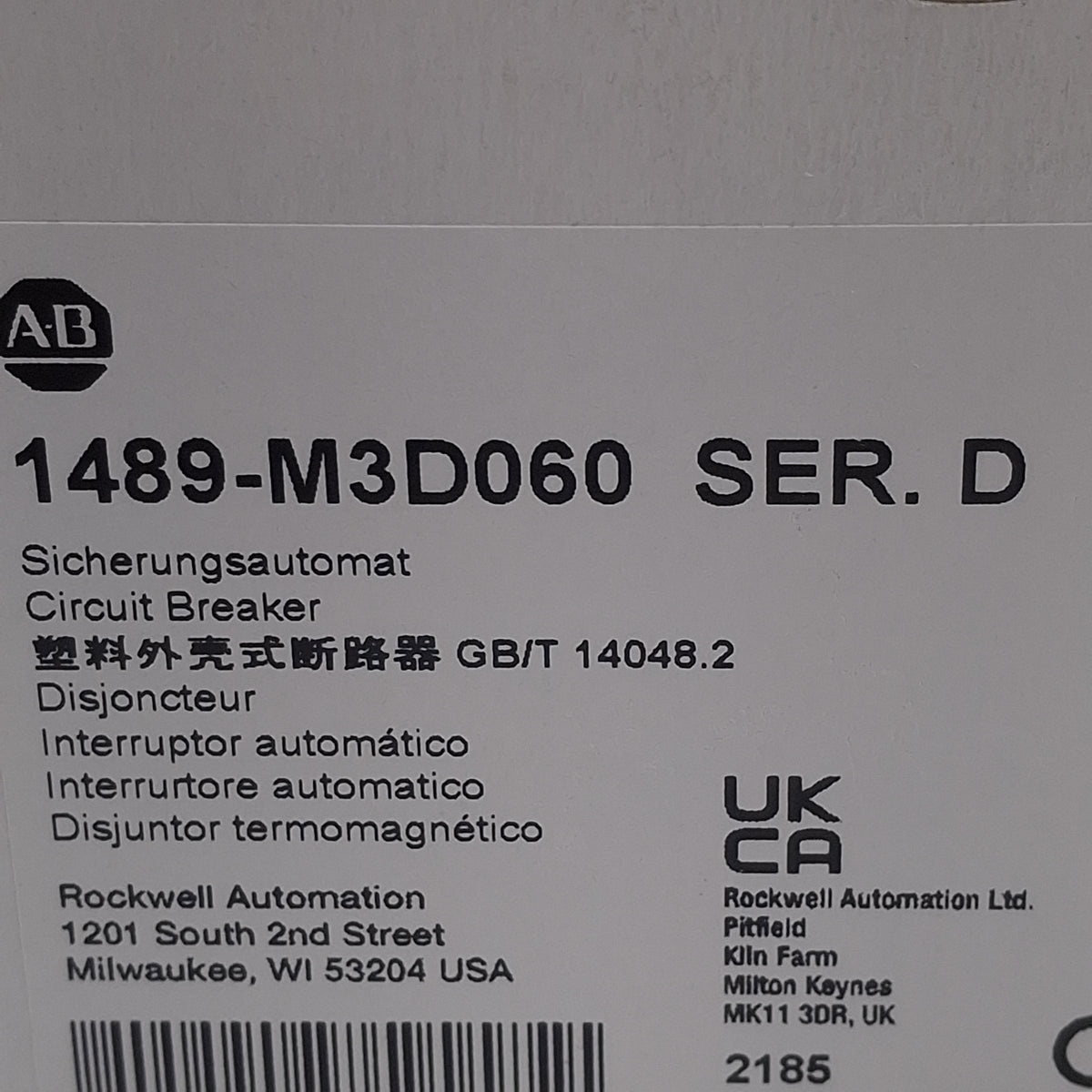 New Allen Bradley 1489-M3D060 Circuit Breaker, 3-Pole, 6A 480Y/277VAC, DIN Rail