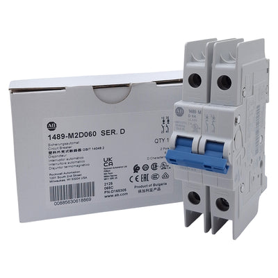 New Allen Bradley 1489-M2D060 Circuit Breaker, 2-Poles, 6A 480Y/277VAC, DIN Rail