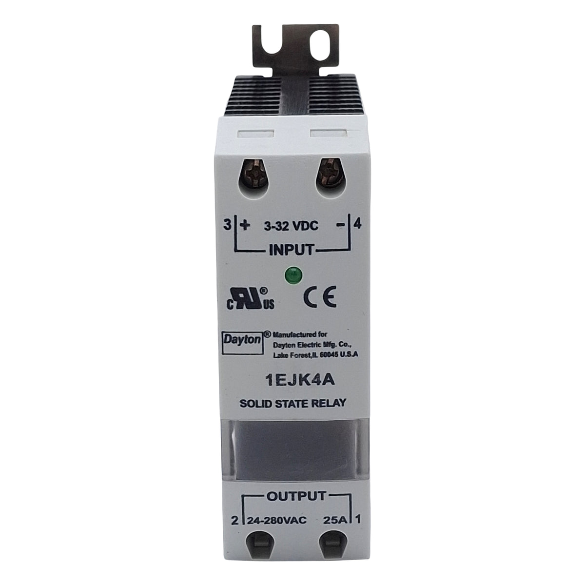 New Dayton 1EJK4A Solid-State Relay SPST-NO, 3-32VDC In, 25A 24-280VAC Out, DIN Rail