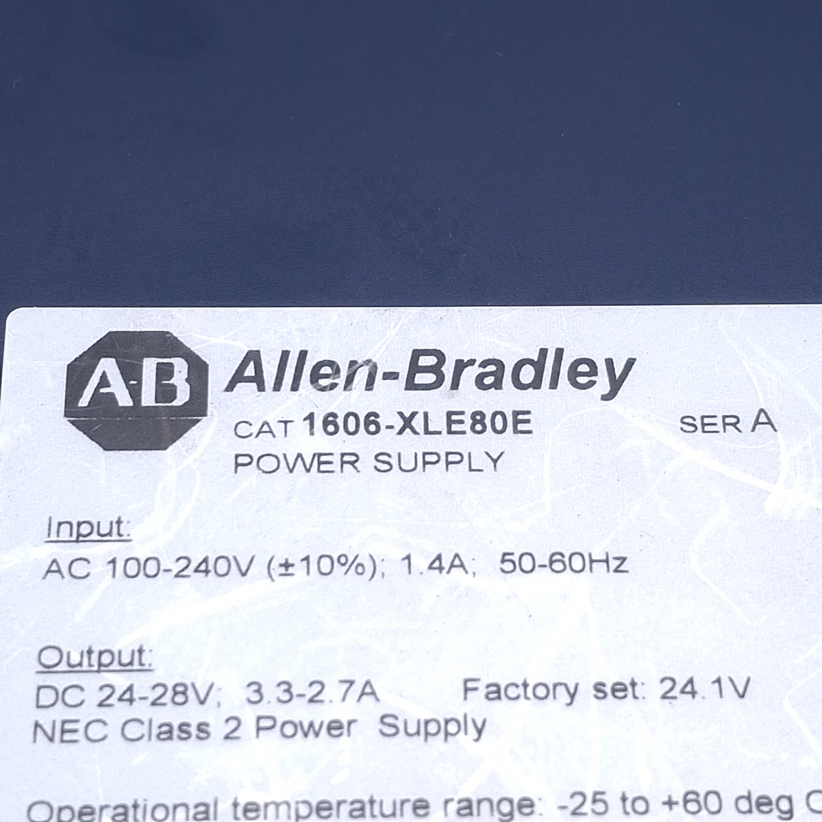Used Allen Bradley 1606-XLE80E Power Supply 80W, 100-240VAC In, 24-28VDC 3A Out