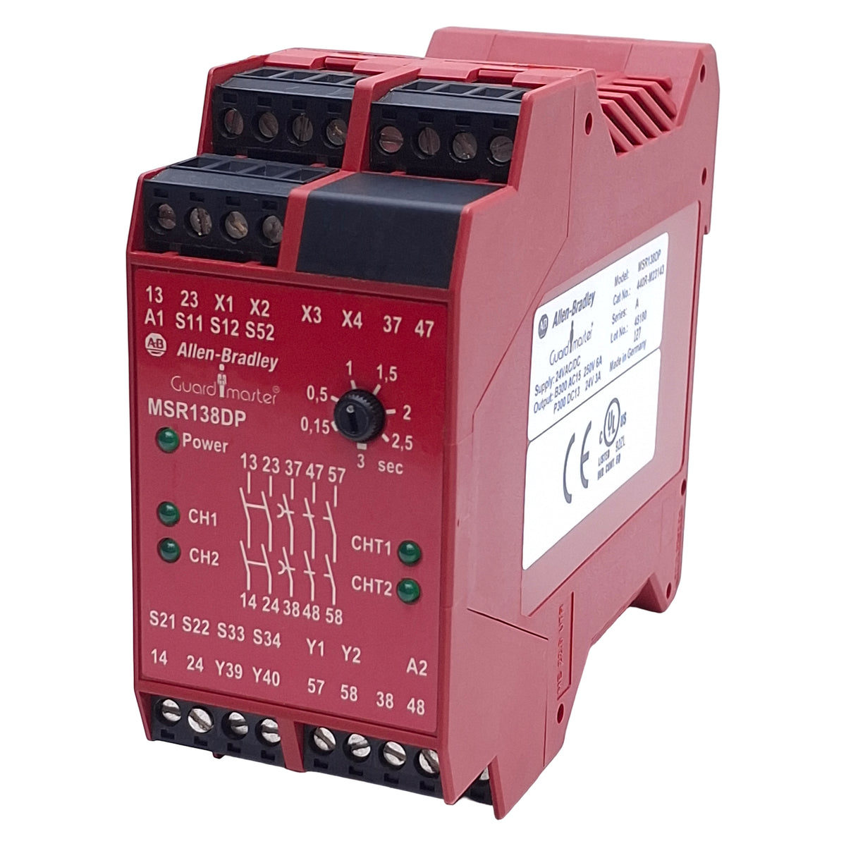 Used Allen Bradley MSR138DP Guard Master Safety Relay, 1 NC/2NC Input, 24VACDC