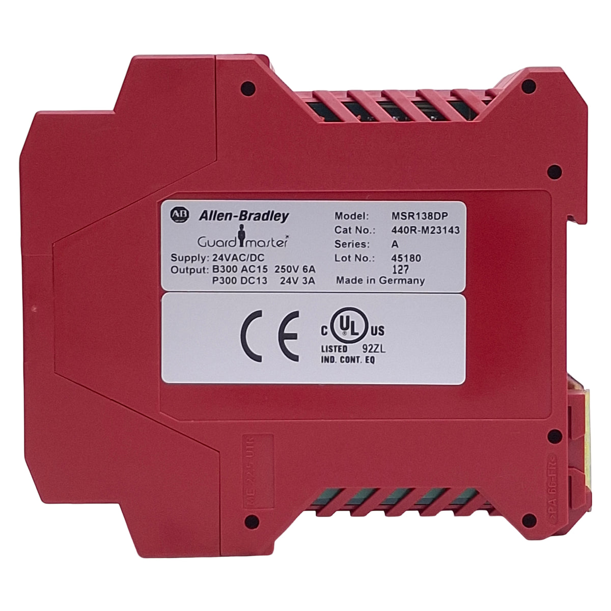 Used Allen Bradley MSR138DP Guard Master Safety Relay, 1 NC/2NC Input, 24VACDC