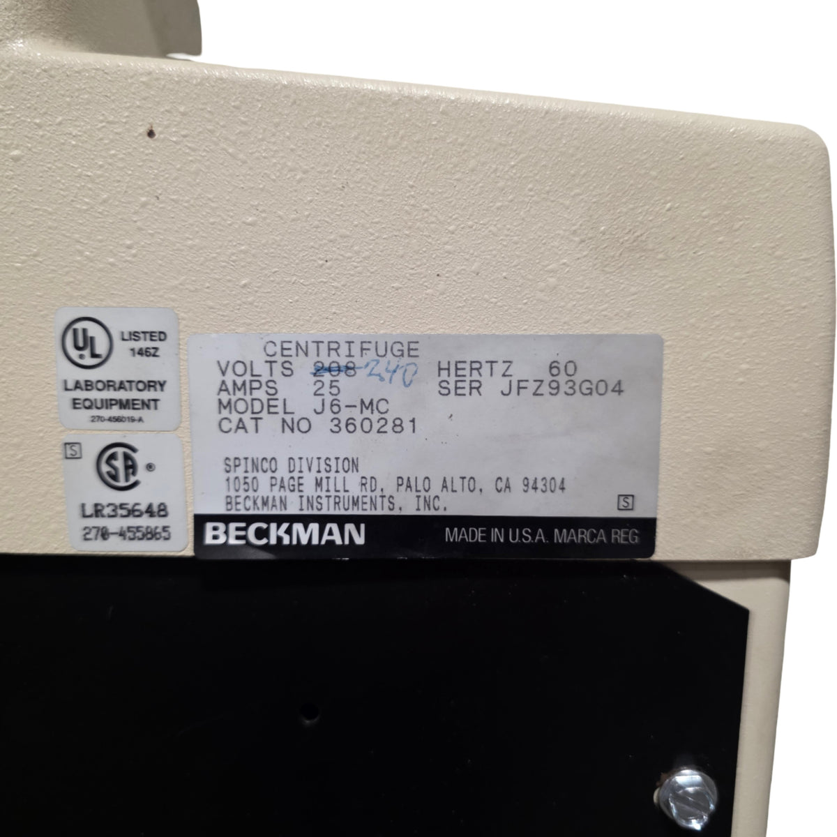 Used Beckman Coulter J6-MC High Capacity Refrigerated Centrifuge 6000RPM, -20 To 40°C