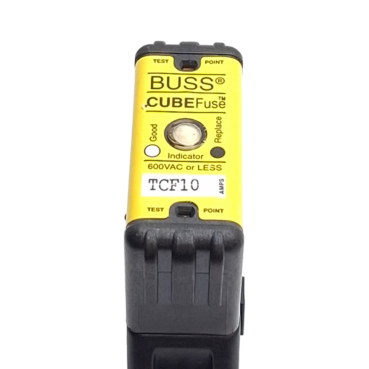 New – Open box Eaton TCF10 Time Delay Cube Fuse, 600VAC/300VDC, 10 Amps, Class CF, With Socket