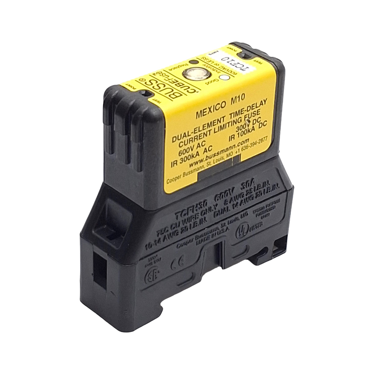 New – Open box Eaton TCF10 Time Delay Cube Fuse, 600VAC/300VDC, 10 Amps, Class CF, With Socket