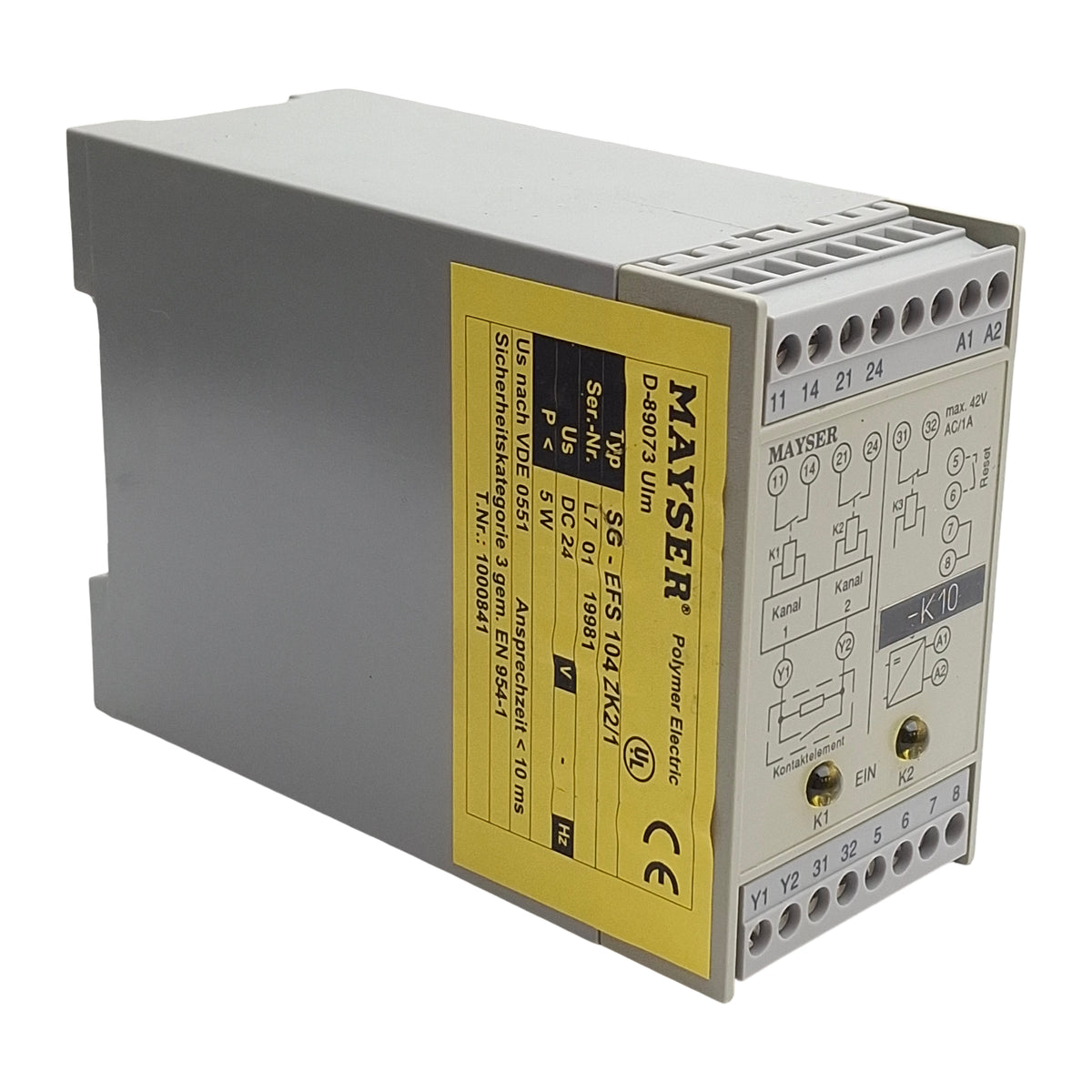 Used Mayser SG-EFS104ZK2/1 1000841 Safety Monitoring Relay, 8-channel 3NO 1NC, 24VDC