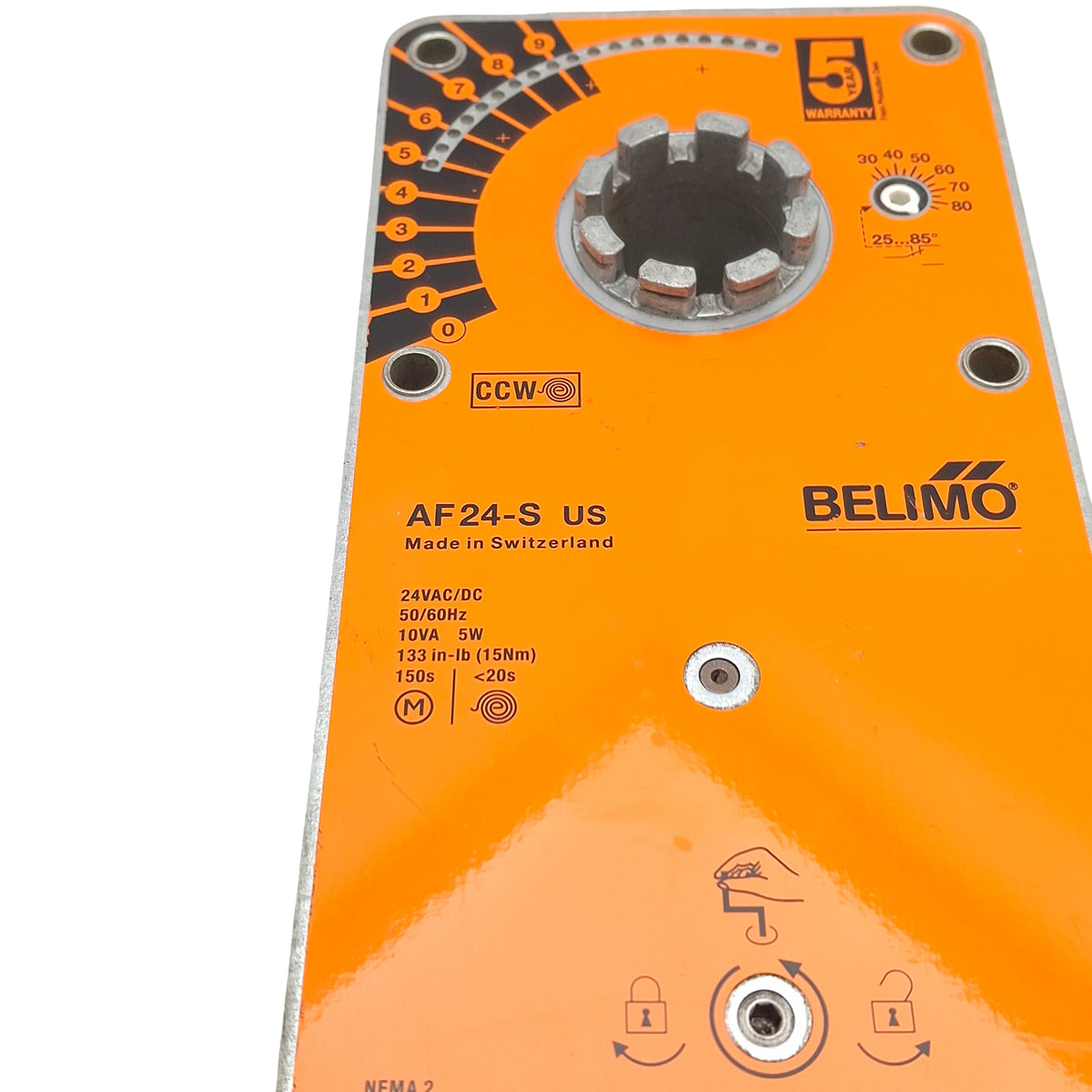 Used Belimo AF24-SUS Spring Return Actuator, 133 in-lb, Two SPDT Switches, 24V Motor