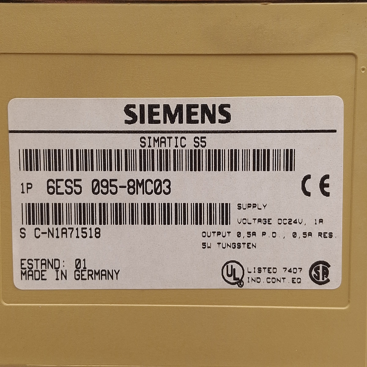Used Siemens 6ES5 095-8MC03 Simatic S5-95U PLC Controller, 16x Digital I/O, 24VDC